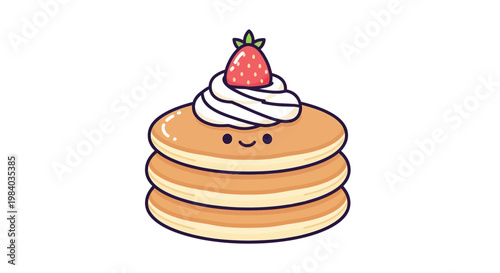 Cartoon pancakes with strawberry topping.