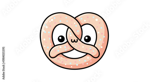 Cartoon Pretzel with Smiling Face.
