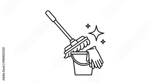 Cleaning Brush and Bucket Icon.
