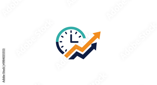 Clock with arrow graph rising.