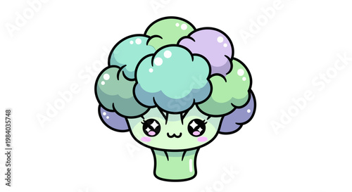Cute Cartoon Broccoli Character Face.