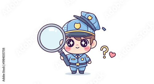 Cute cartoon detective child police officer.