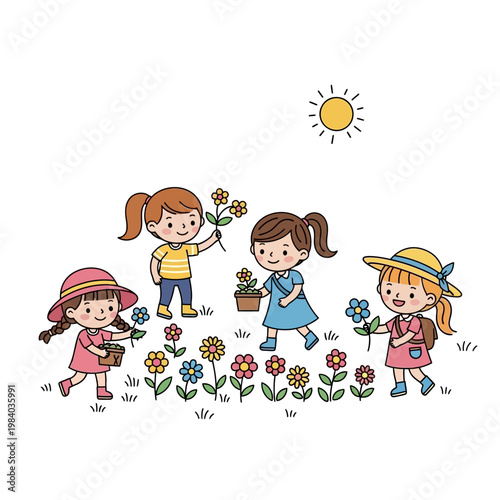 Wallpaper Mural Four little girls in a garden. Torontodigital.ca