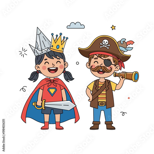 Wallpaper Mural Kids Dressed as Superhero and Pirate. Torontodigital.ca