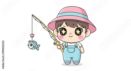 Wallpaper Mural Little boy holding fishing rod toy. Torontodigital.ca