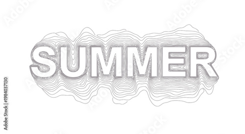 Summer, white text, gray background, topographic illustration, seasonal icon