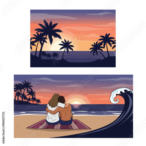 Loving Couple on Beach Sunset.