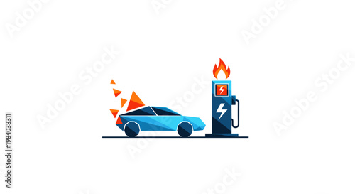 Electric Car Charging Station With Fire