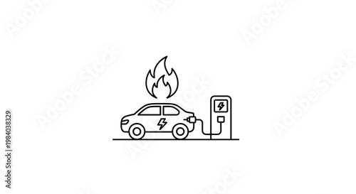 Electric Car Charging With Fire Symbol
