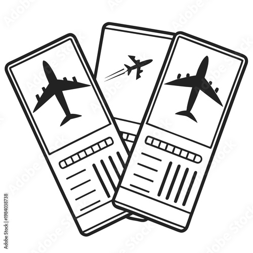 A vector graphic illustration of three mobile phones displaying airplane icons on their screens