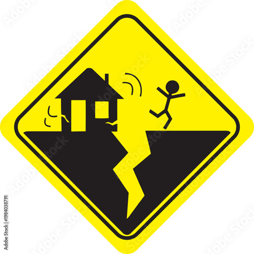 Earthquake warning sign vector illustration with ground cracking