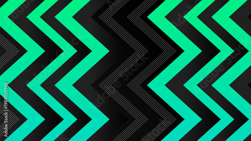 Abstract green and black zigzag pattern background with modern linear details