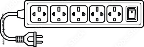 Vector illustration of a six outlet power strip with a plug