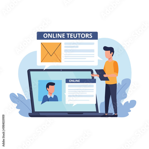 Man holding tablet standing next to laptop.