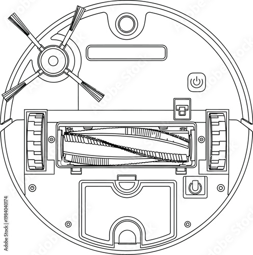 Detailed vector illustration of a robot vacuum cleaner's underside and internal components design