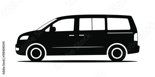 Van Silhouette Vector, Family Minivan Black Icon, Passenger Transport Vehicle Modern Design on White Background