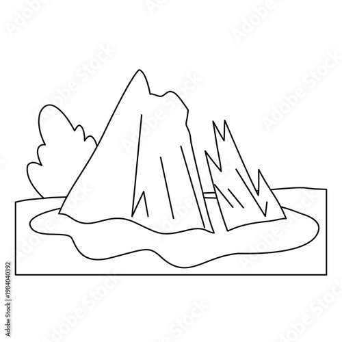 Glaciers melting disaster line icon vector illustration, global warming line art coloring page, melting glacier catastrophe outline sketch icon, climate change clip art, natural disaster line drawing 