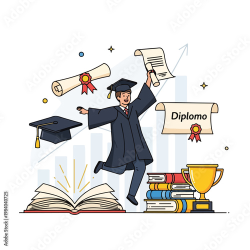 Man in graduation gown and hat.