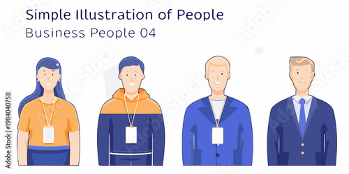 Four diverse business people illustrated in a simple flat design style