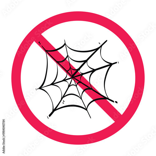 No spider web sign, keep area clean sign, spider web prohibited symbol, no pests habitat symbol, spider web restriction icon
