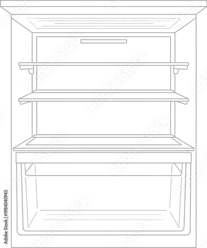 Vector graphic illustration of a compact refrigerator with multiple shelves and compartments