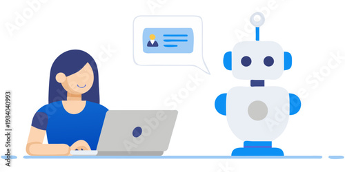 Woman interacting with a robot assistant via a messaging interface