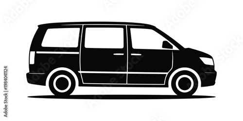 Van Silhouette Vector, Family Minivan Black Icon, Passenger Transport Vehicle Modern Design on White Background