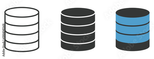 Database icons representing different data storage, collection of database and server storage symbols, clean line and flat style icons for software
