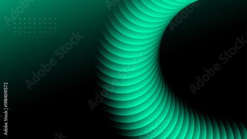 Professional emerald green background with abstract 3D spiraling wave design for technology and business backdrops