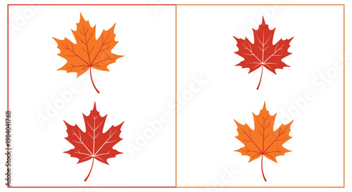 Four stylized maple leaves in shades of orange and red arranged in a grid pattern representing the autumn season and nature themes.