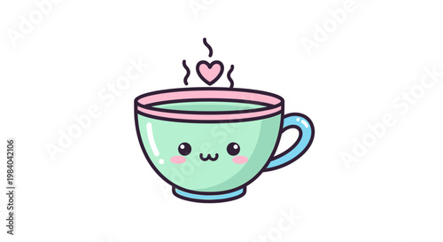 Cute cartoon tea cup with face.