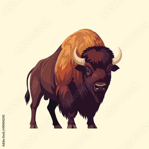 Large Brown Bison with Horns Standing.