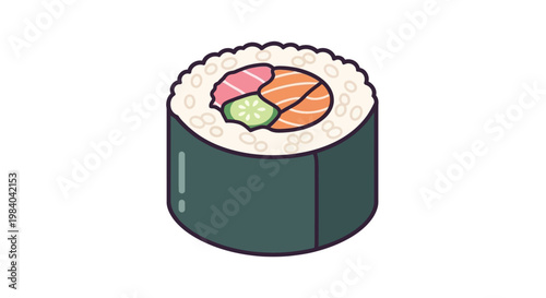 Delicious sushi roll with fillings inside.