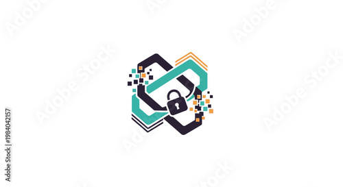 Digital Padlock Cybersecurity Lock Icon.