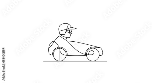 Go Kart Driver in Single Line Drawing Style