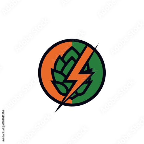 Hops beer logo with lightning bolt.
