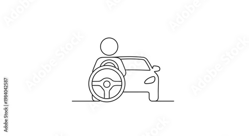 Person In Wheelchair Driving A Car - Simple Line Art Icon