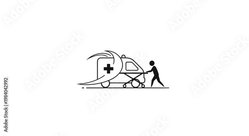 Ambulance With Stretcher And Person Pushing Medical Emergency