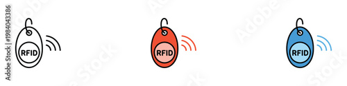 Photos RFID key fob icon set with wireless radio frequency signal waves