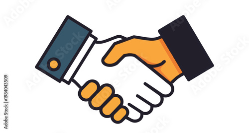 Vector illustration of two business hands in a firm handshake against a white background.