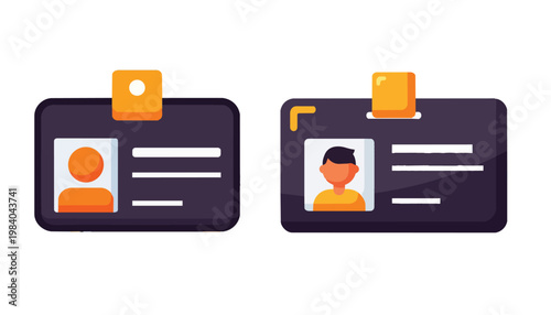 stylized flat illustration of a corporate identification card or security badge featuring a male user profile avatar,