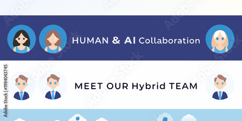 Illustration of people representing human and ai collaboration teamwork