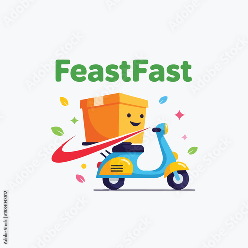 Smiling delivery box on scooter.