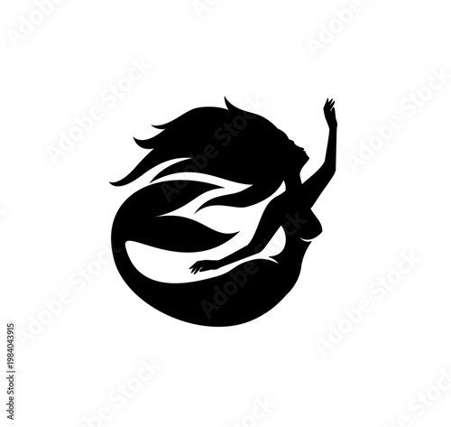 Elegant Mermaid Silhouette with Flowing Hair and Raised Arm