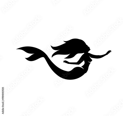 Elegant Mermaid Silhouette Swimming with Flowing Hair and Tail Vector