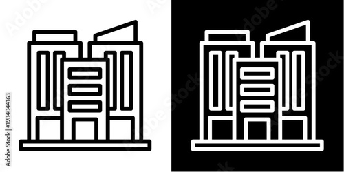 Apartment Building Icon Set White Style Collection