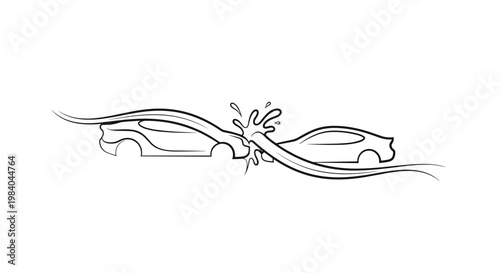 Car Crash Abstract Line Art with Splash Effect