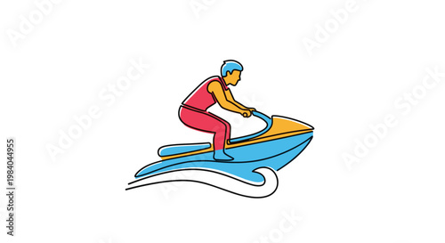 One Line Drawing Of A Person Riding A Jet Ski