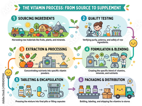 Illustrative Guide: The Complete Vitamin Manufacturing Journey, From Ingredient Sourcing to Final Supplement Packaging and Delivery