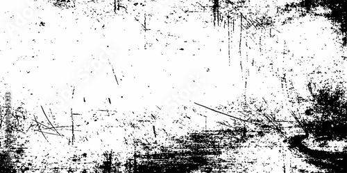 Vintage dark abstract grunge background with black ink splatter paint texture and a dirty spray stain border design illustration